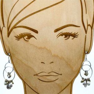 Vintage Double Hoop Drop Earrings with Silver Tone Hammered Dangles and Fun Move